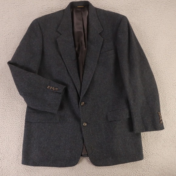 VTGTweed Jacket L LT Blue Herringbone Marled 100% Wool Blazer Made in USA 44L